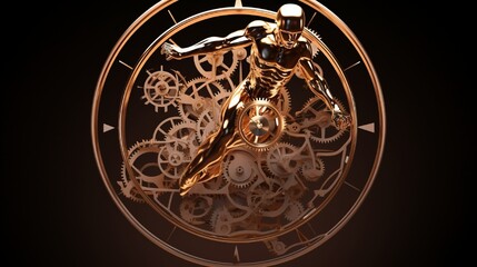 Wall Mural - A sprinter's silhouette bursting with the inner workings of a mechanical clock, symbolizing the precision and speed of athletic timekeeping.