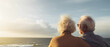 elderly couple enjoying life and retirement on the beach