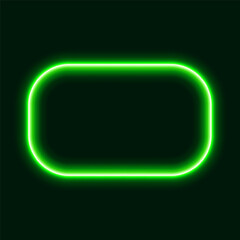 Poster - Green neon rounded rectangle frame on dark background, vector illustration.