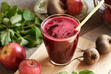 Wall Mural - Fresh homemade beetroot juice in a glass cup