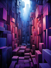 A Maze Of Purple And Blue 3D Cubes Creating A Vibrant Abstract Landscape.