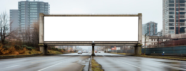 Big billboard in blank over a bridge in the city with transparent background with copy space for advertisement