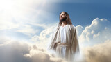 Fototapeta Konie - Jesus Christ on cloud in heaven