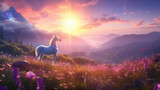 Fototapeta Dziecięca - Lovely unicorn in idyllic landscape