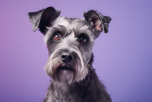 Miniature Schnauzer Dog Portrait On Purple Background 