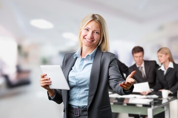 Wall Mural - Smile portrait of woman at business meeting or teamwork.