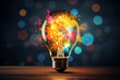 Colorful light bulb illustration. Creative Ideas Unleashed: Exploring the Power of Innovation and the Concept of Idea Generation. High quality photo