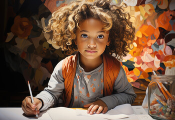 Wall Mural - School girl doing homework