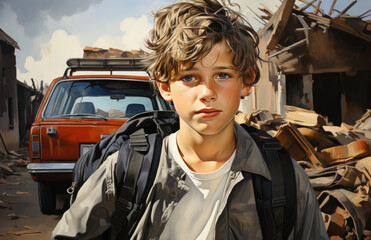 Wall Mural - White teenage boy prepare to go to school