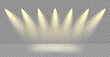 Spotlight line on award stage png. Spot lamps ray effect on transparent vector background. Golden podium beams flare