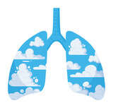 Fototapeta Zachód słońca - Clean sky lungs metaphor. Cartoon clean lungs, human healthy lungs with blue sky and clouds. Environment care concept flat vector illustration