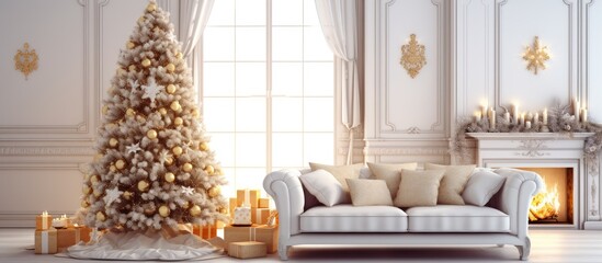 Canvas Print - Christmas-themed beautiful living room interior.