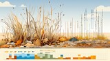 Fototapeta  - AI-generated illustration of a big data infographic featuring data on the prairie and its plant life. MidJourney.