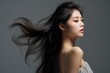 © JetHuynh - Studio photo of Asia Model photography, side view, chinese women, extremely beautiful, in pure gray background
