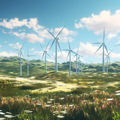 Poster - A cluster of wind turbines in a green meadow.