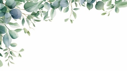 Wall Mural - Watercolor lush eucalyptus leaves on a white background