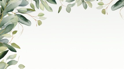 Wall Mural - Watercolor lush eucalyptus leaves on a white background