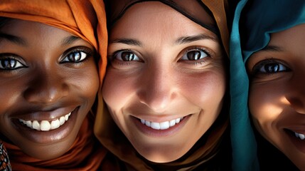 Wall Mural - Three Women Standing Together. Diverse multicultural ethnic backgrounds concept