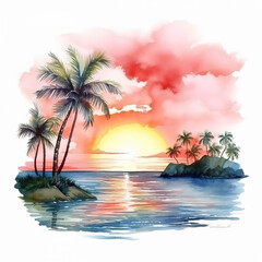 Poster - twilight paradise seascape rest resort dawn palm shore wave sunrise dusk horizon relax 