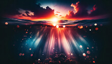 Underwater Ocean With Sunset - Abyss With Sunlight - Abstract Defocused Background And Glowing Effect