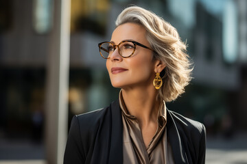 Wall Mural - senior businesswoman looking confidently smile outside of office building