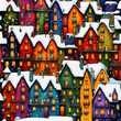 Stylized abstract snowy winter, Christmas decorated fairy fantasy houses background