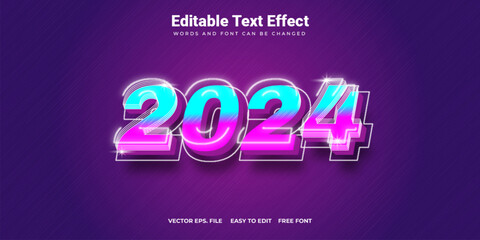 PrinHappy New Year 2024 text effect with a cyberpunk theme