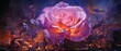 weird oil painting depicting a purple-glowing rose..