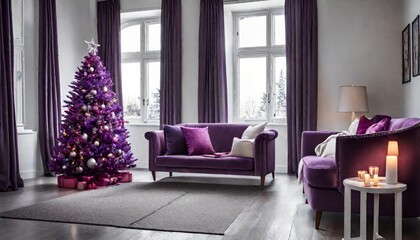 Wall Mural - modern living room with purple sofa