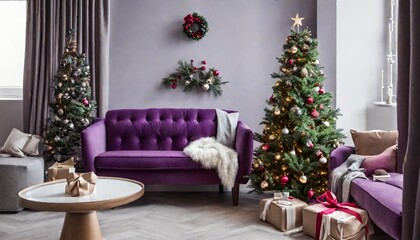 Wall Mural - living room with christmas decorations