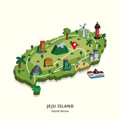 isometric simple 3d map of jeju island, south korea
