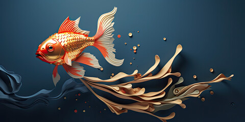 Wall Mural - chinese new year background with a red and gold fish