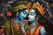 Hindu God Sri Krishna and Radha art, Generative AI