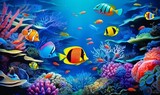 Fototapeta Do akwarium - Animals of the underwater sea world. Ecosystem. Colorful tropical fish. Generative AI