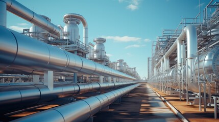 Poster - Pipe infrastructure adjacent to gas factory buildings.