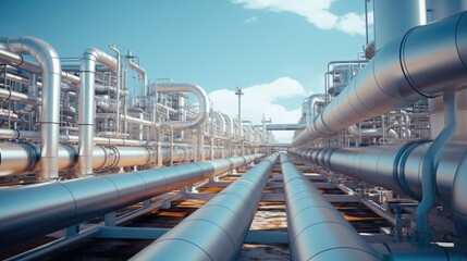 Poster - Pipe infrastructure adjacent to gas factory buildings.
