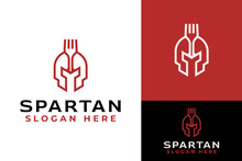 Creative Gladiator Spartan Helmet Fork Food Restaurant Logo Design Branding Template