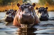 Shot of group of hippos in the water