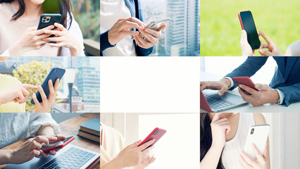 Poster - スマートフォンを使う人々のコラージュ