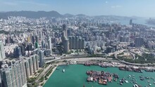 Drone Aerial Shot Skyview In Tai Kok Tsui Olympic Nathan Road Tsim Sha Tsui Mong Kok Jordan Austin Yau Ma Tei Central West Kowloon Hong Kong , A Commercial Hub With The Financial Of The Victoria Harbo
