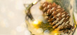 christmas pine cone with lights in the background