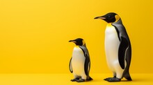 Penguin Pair: Adorable Statuettes On Vibrant Yellow Background, Wildlife-inspired Decorpenguin Pair: Adorable Statuettes On Vibrant Yellow Background, Wildlife-inspired Decor