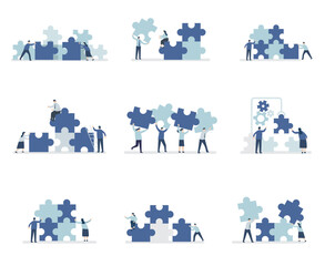 Wall Mural - esign illustration set of business people with puzzle	
