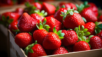 Wall Mural - Strawberry in crates ready for delivery Fresh fruit export concept