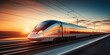 © rorozoa - A high-speed train blurring past on tracks at sunset.