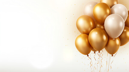 Wall Mural - Celebration party banner with gold balloons on bright background with copy space, holiday concept