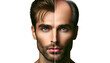 Stark contrast. Young man's portrait before and after receding hair loss over time