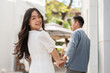 © bongkarn - Young lovely adorable Asian couple spending time together, hugging and holding and holding hand.