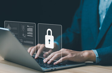 Wall Mural - lock mark, cybersecurity internet. concept protect attacks from a hacker, crime, and viruses cyber. 
