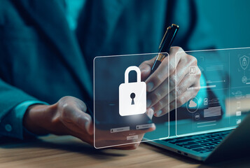 Wall Mural - lock mark, cybersecurity internet. concept protect attacks from a hacker, crime, and viruses cyber. 